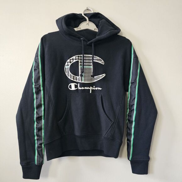 Champion Tops - Champion Reverse Weave Hoodie Women's Size Small Pullover‎ Black Green Stripes